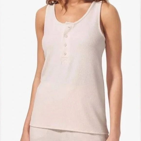 Tommy John Womens Waffle Lounge Henley Tank in Pastel Parchment Size XL $58 - Picture 1 of 6